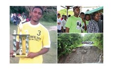 Jno Hope, left, mourners at funeral, top right, and site of accident