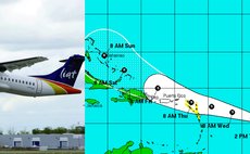 LIAT aircraft and path of Tropical Storm Erika