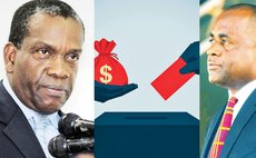 Money and the ballot box. Roosevelt Skerrit, right and Lennox Linton