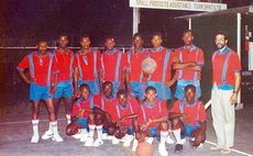 La Plaine's New India Bullets, 1988 or 1989. Richie Joseph standing far left, Coach Ron Green far right. Photo courtesy Ron Green.