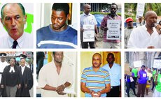 Top (left to right) Pinard Byrne,Degalarie, protest ers, Leader of Oposition John . Bottom( left to right) Judge Stephenson, Edmond, Labassiere and Catholics protest