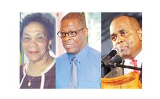 Left to right: Dame Eugenia Charles, Edison James and Roosevelt Skerrit