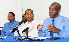 Right to left: Linton, Francis, Bazil and Thomas at today's UWP press conference