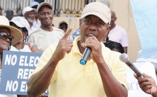 President of the Concerned Citizens Movement Loftus Durand speaks at a CCM rally