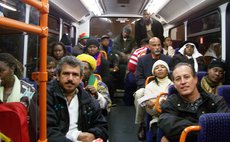 Raffoul,left front on his way to Africa with the Tayet Pawol theatre group (Alex Brono photo)