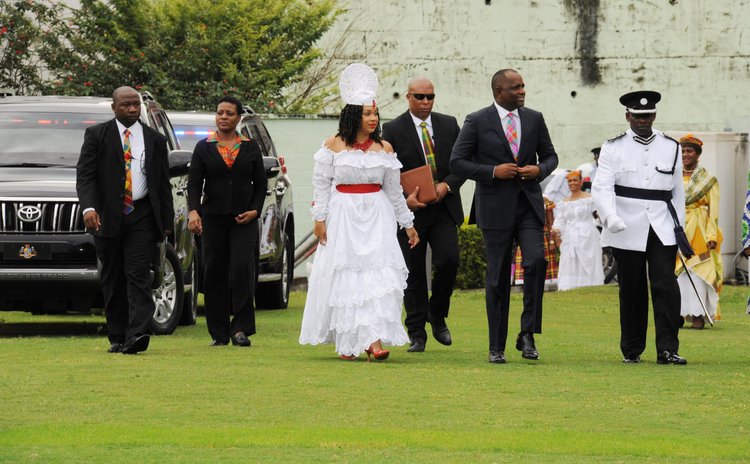 Prime Minister and Mrs Skerrit arrive at the Windsor Park for the Parade of Uniformed Groups