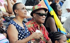 Nathalie Murphy and Michael Murphy at the July 2014 cricket match West Indies vs New Zealand at the Windsor Park Sports Stadium