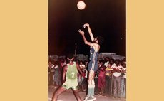 Neckers on a jumper in Flames vs Pros match, Windsor Park, early- to mid-1980s