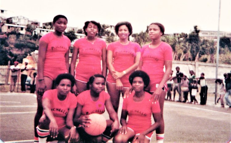 MICHELLE S, one of the pioneer women's basketball teams; early 1980s. Courtesy C. Severin-Abraham