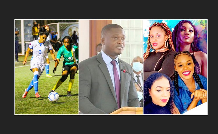 Left to Right: Dominica Women Footballers; Minister Oscar George; and female performers at the 2022 edition of Jazz& Creole
