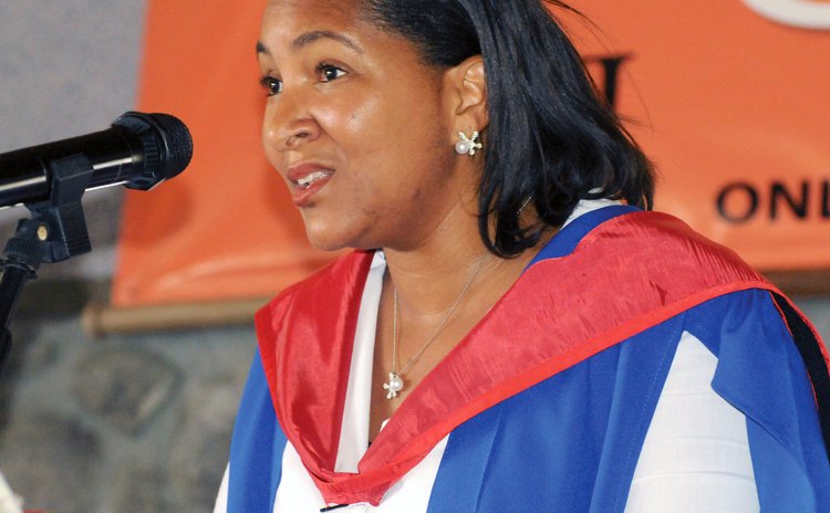 Noelize Knight Didier addressing UWI Open Campus Dominica Graduation 2015 ceremony