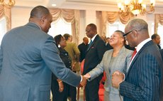 Hon. Dame Janice M. Pereira DBE, Chief Justice of the OECS Supreme Court greets PM Skerrit at an official function at the State House
