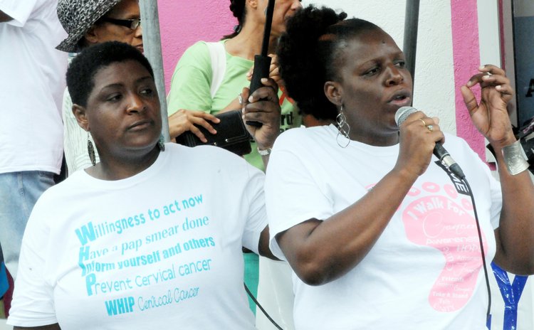 Officials of the Dominica Cancer Society outside LIME office during function promoting Cancer Walk