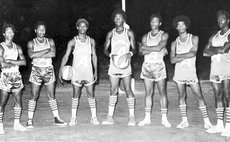 Original Raiders team at Windsor Park court cerc. 1974. From L-R: Arlington James, Charles James, Glen John, Alphonso Ettienne, Adolphus David, David Winston and Michael Freeman 