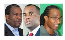 Political leaders: Linton (UWP), Skerrit (DLP) and Vital (DFP)