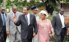 President Charles Savarin and Mrs. Savarin after his swearing-in on  2nd October, 2013 (Copyright: Sun Newspaper)