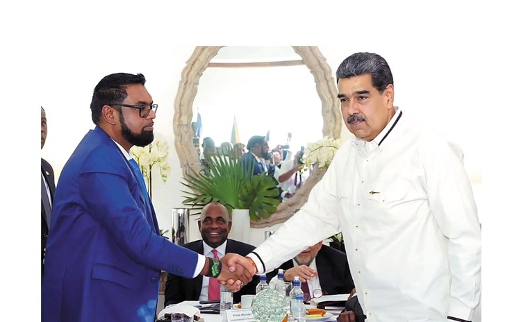 Guyana president, Dr Irfaan Ali (left) and Venezuela President Nicolas Maduro 