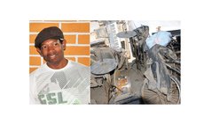 Rah Peters and his damaged equipment