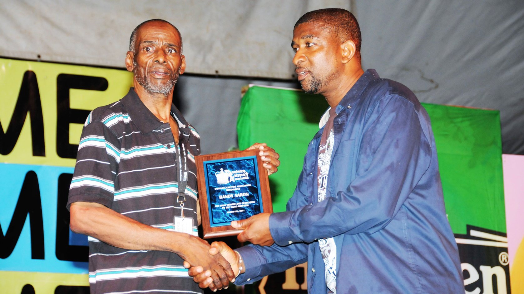 In 2011 the Dominica Calypso Association honored Randy Aaron ,left, for long and dedicated service to the art form In 2011 the Dominica Calypso Association honored Randy Aaron ,left, for long and dedicated service to the art form