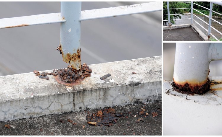 Photos showing rusted railings at the Windsor Park Sports Stadium