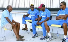 Sir Andy Roberts talks with current West Indies players