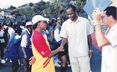 Skerrit as Sports Minister; Rupert Sorhaindo, extreme right (ca 2000)