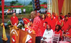 Prime Minister Skerrit speaks at one of the DLP rallies in 2019