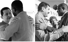 Left: Skerrit hugs Chavez and right , Skerrit with Maduro