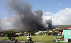 Smoke from a fire at the landfil in Fond Cole as seen from the Lindo Park in Goodwill
