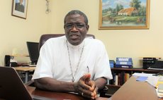 Bishop Gabriel Malzaire at his office in February 2021