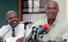 Swanston Carbon, right, and Johnson Boston at a Dominica Freedom  Party meeting