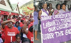 DLP,left, and UWP supporters campaign in the Soufriere Constituency