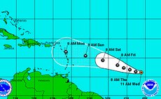 Graphic of  the position of Tropical Storm Danny  
