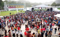 Crowd enjoy music at WCMF on Saturday morning at the Windsor Park Sports Stadium