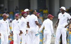 Captain Jason Holder, extreme right, and the West Indies team in 2017