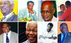 Top, left to right-President Vernon Shaw; Dr Donny Robinson; Edward Alexander;President Shavez; Bottom, left to right-Ossie Symes;President Mandella; Mishack Linton and Ferdinand Frampton