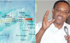 Bernard Wiltshire, right, and map of the Caribbean