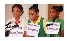 Left to right: First, second and third placed winners of the 2018 Creole Spelling Bee Competition