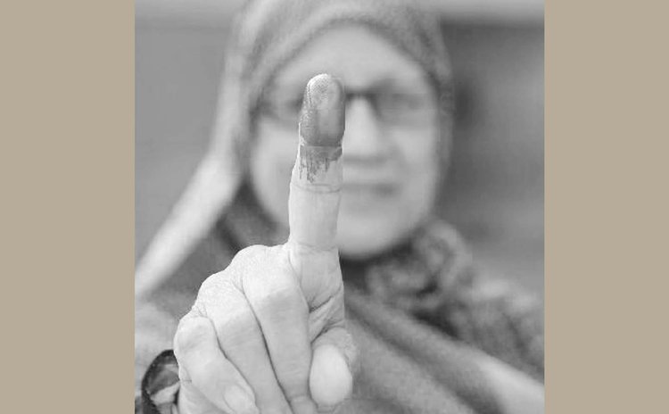Woman showing voting finger