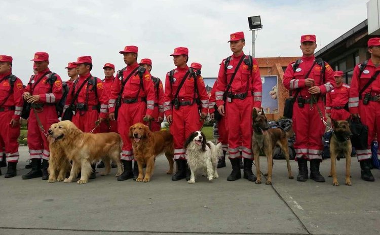 Members of China International Search and Rescue Team arrive at Tribhuwan International Airport in Kathmandu April 26, 2015, after a strong earthquake hit Nepal on Saturday. (Xinhua/Zhou Shengping)