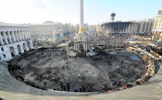 KIEV, Feb. 21, 2014 (Xinhua) -- Photo taken on Feb. 21, 2014 shows a view of the Independence Square in Kiev, Ukraine. 